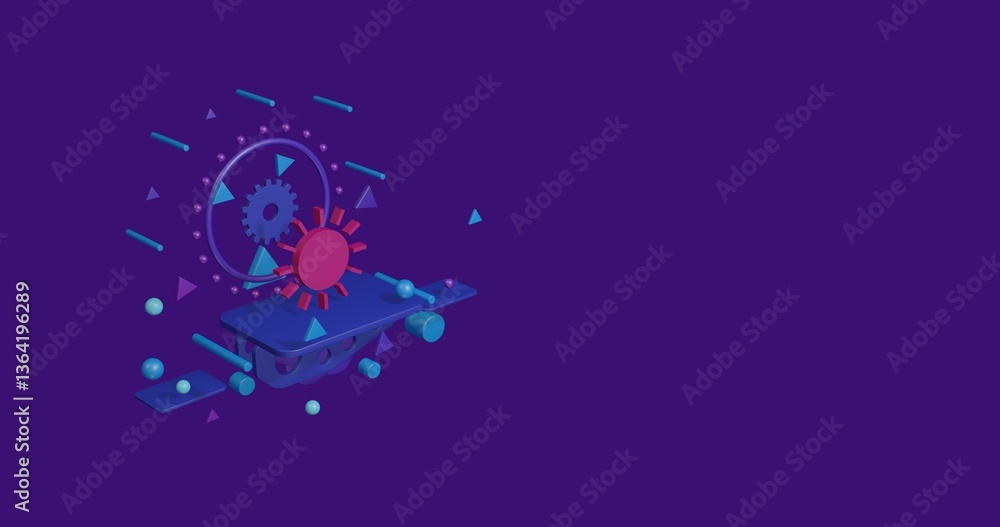 Poster pink sun on a pedestal of abstract geometric shapes floating in the air. abstract concept art with f