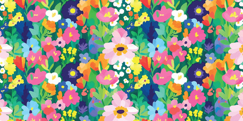 A vibrant tapestry of blossoming flowers, a kaleidoscopic display of floral patterns, radiating with vitality.