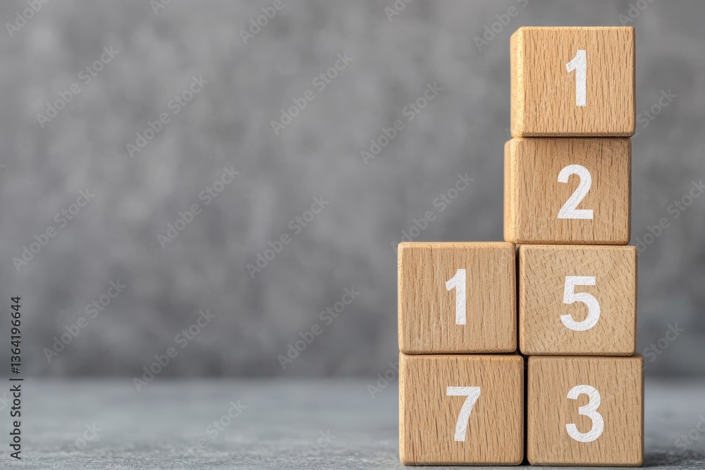 Poster stacked wooden number blocks in ascending order on a textured gray background