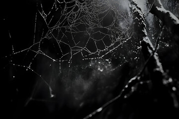 Monochromatic Spiderweb with Dew Drops, An Ethereal Network of Night