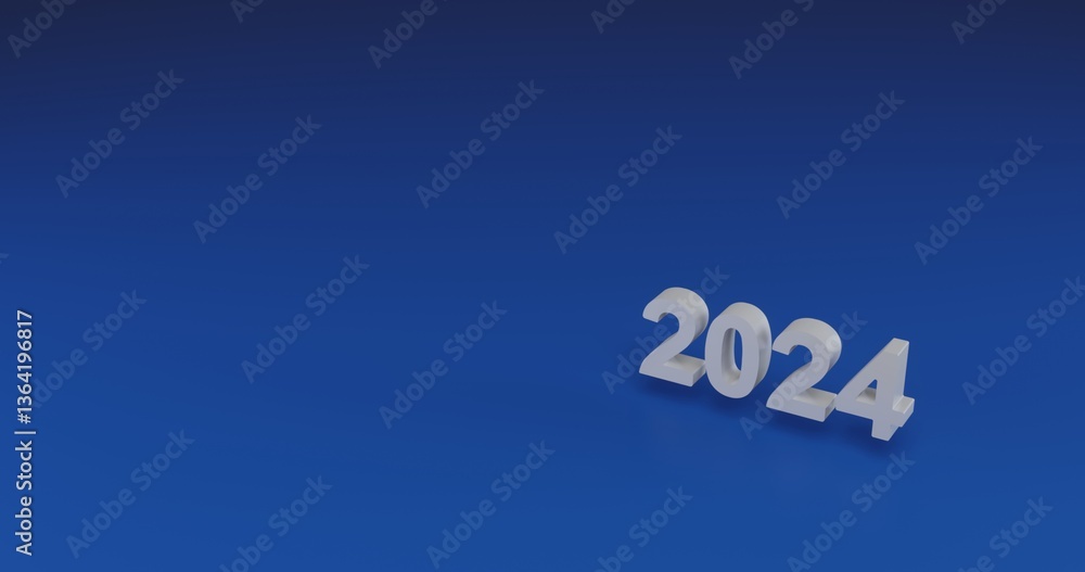 Poster isolated realistic white 2024 year symbol with shadow. located on the right side of the scene. 3d il