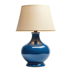 stylish blue table lamp with beige shade, perfect for home decor, isolated on transparent background