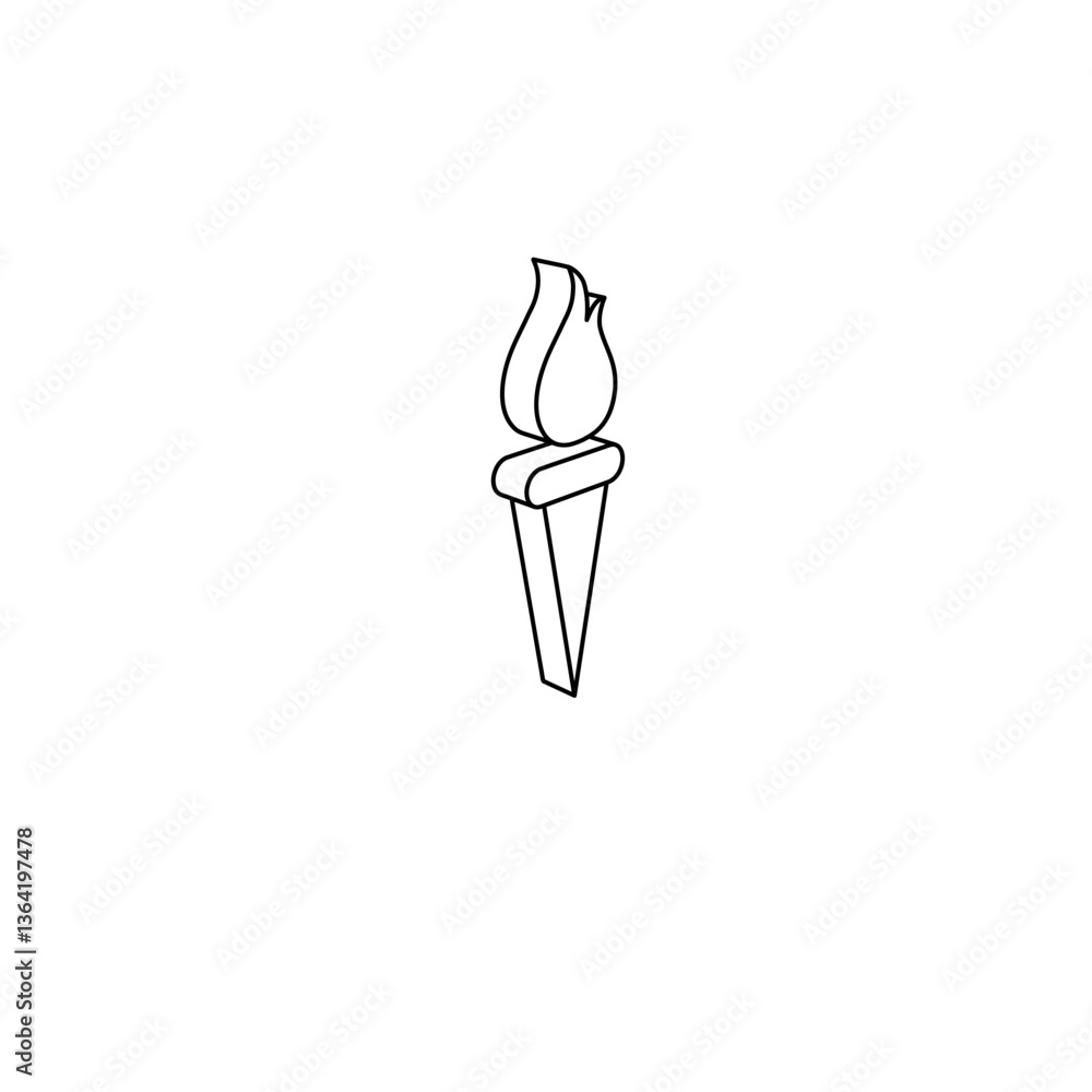 Poster the outline of a large torch symbol is made with black lines. 3d view of the object in perspective. 