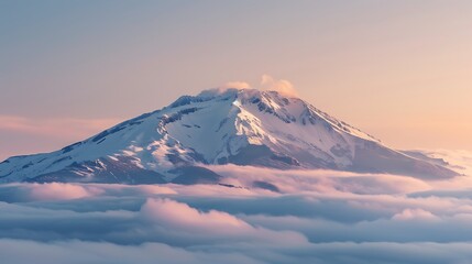 A majestic mountain peak covered in snow, standing tall above the clouds
