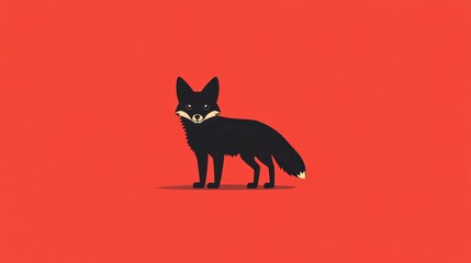 Obraz premium Black Fox Illustration with Red Background, and Minimalist Design.