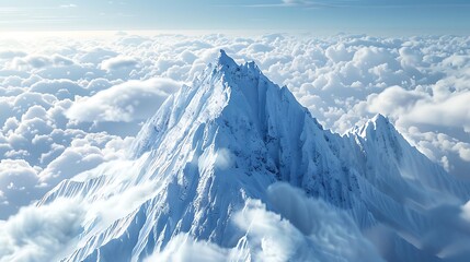 A majestic mountain peak covered in snow, standing tall above the clouds
