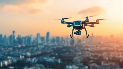 Drone aerial city sunset photography flight