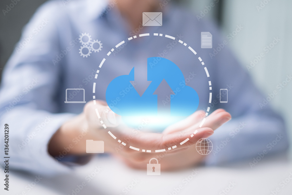 Poster datum cyberspace cloud information security data connection storage network technology concept