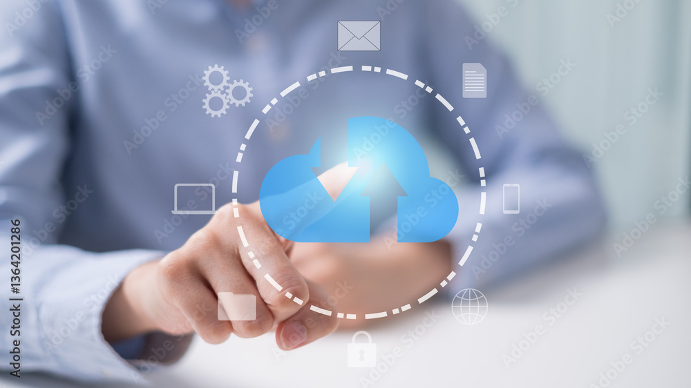 Poster datum cyberspace cloud information security data connection storage network technology concept