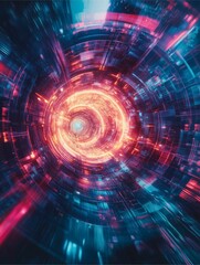Fototapeta premium Futuristic Energy Portal in Deep Space, Sci-Fi Dimensional Gateway with Glowing Alien Architecture, Cosmic Portal to Another Universe