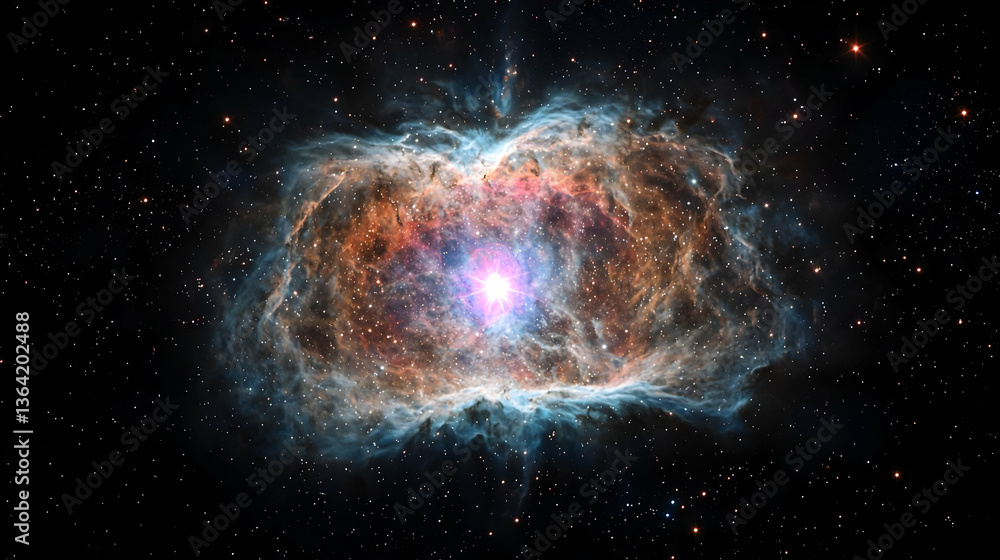 Aufkleber vibrant nebula with multicolored clouds and sparkling stars set against a deep black space backgroun