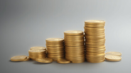 Stacked Gold Coins Displaying Growth and Wealth with Smooth Gray Background for Financial Concepts and Investments
