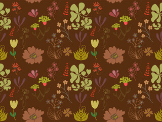 Seamless floral and autumn leaves pattern design with vintage and retro style, perfect for fabric, wallpaper, and textile decoration