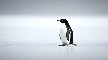 Naklejka premium Single Penguin Walking On Ice