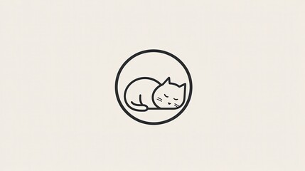 Obraz premium Sleeping Cat Icon with Minimalist Pet Design, and Vector Illustration.