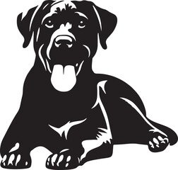 black and white dog vector, Dog illustration, Dog art, Standing black dog silhouette on white background, dog vector, dog standing icon