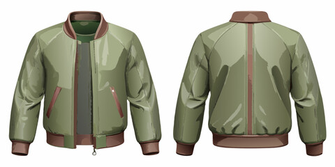 "Bomber Jacket Vector Illustration – Front & Back View, Military Style Outerwear Design"