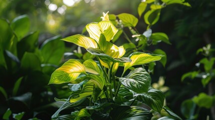 Obraz premium Bright Green Leaves in Natural Light with Soft Background Focus