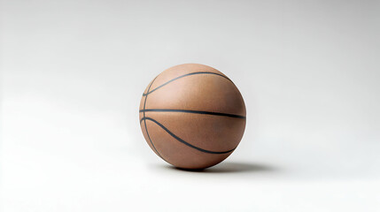 Obraz premium Brown Basketball Isolated On White Background Demonstrating Sport Equipment Detailed Surface Texture and Round Shape