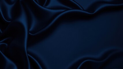 Black blue silk, satin. Shiny fabric surface. Beautiful wavy folds. Dark elegant background with space for design. Web banner.