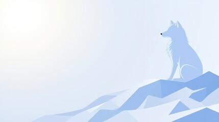 Arctic Fox Winter Mountain Landscape Illustration.