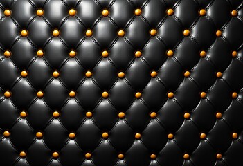 Fototapeta premium Create a luxurious ambiance with a black and gold diamond pattern wallpaper, complete with a leather-like texture and playful yellow button accents, ideal for a contemporary home accent wall.