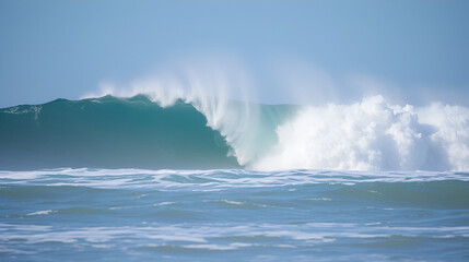 Fototapeta premium A large wave crashes in the ocean on a sunny day