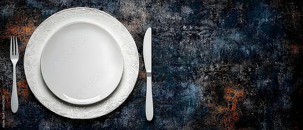 Aufkleber a contemporary continuous line drawing of a full dining set including a circular plate knife fork sp
