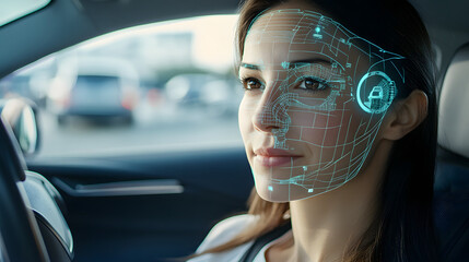 AI-powered facial recognition in automotive technology, enabling driver identification and seat adjustments based on facial features for a personalized experience.