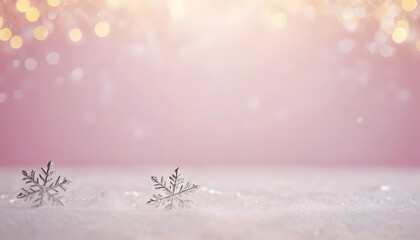 Light pink background with snowflakes natural lighting beautiful and elegant
