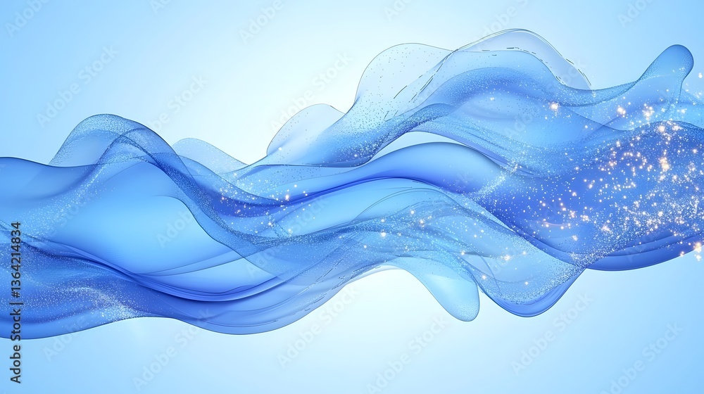 Poster Ethereal Blue Air Streams with Smooth Curves and Gentle Transparency   Abstract background with a dreamy refreshing wind effect and light soft gradients for a sense of movement coolness and purity