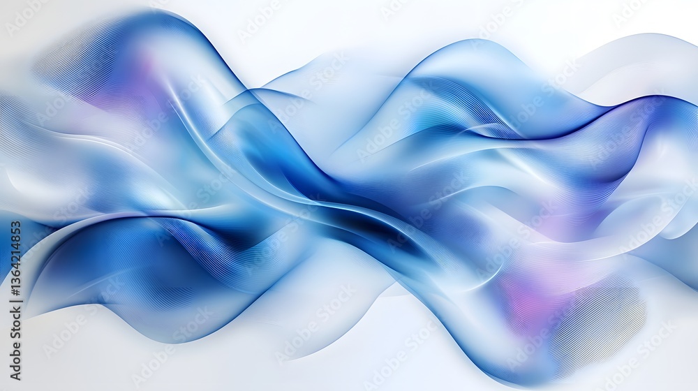 Poster Elegant and Dynamic Light Blue Wind Currents Swirling Smoothly in Fluid Abstract Motion over Clean White Backdrop Representing Fresh Air and Tranquil Atmosphere with Soft