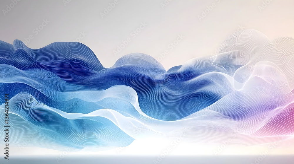 Poster Mesmerizing Abstract Composition of Chill Blue Airflow with Smooth Transparent Waves Gently Twisting over a White Background Creating a Fresh and Calming Visual Effect