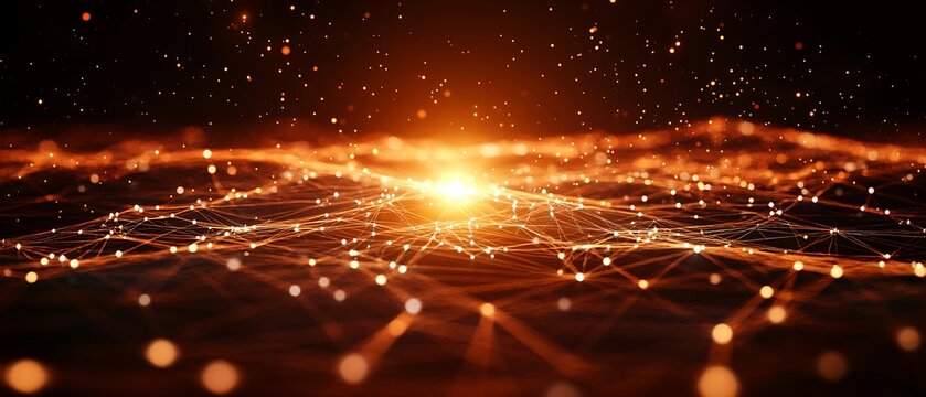 Abstract network of glowing points connected with lines and light