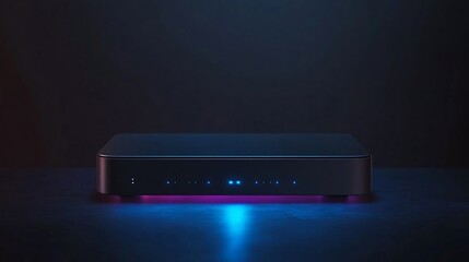 Modern router glowing, dark studio, internet, connectivity
