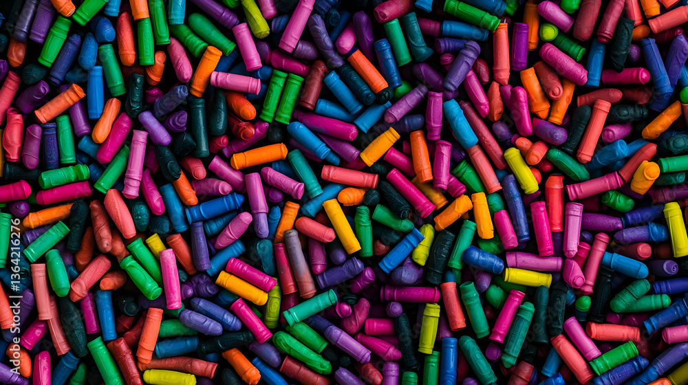 Poster vibrant abstract background of assorted colorful plastic cylindrical shapes arranged in a dense patt