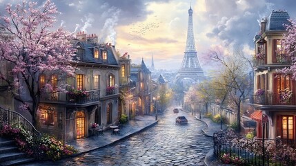 Springtime stroll paris digital art cityscape panoramic view romantic vibes