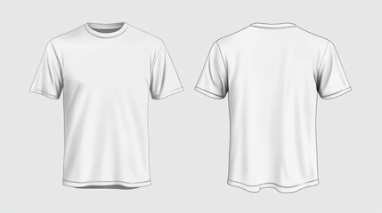 Naklejka premium Detailed technical drawing of a unisex blank t-shirt mockup showcasing front and back views for fashion design purposes