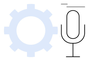 Simplified gear and microphone art symbolize automation, technology, voice control, innovation, teamwork, and communication. Ideal for AI, tech, workflow automation podcasting and collaboration