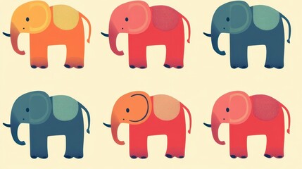 Colorful Elephant Illustration with Cute Cartoon Animals.