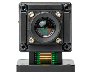 Obraz premium Compact camera module with high-quality lens attachment on a transparent background