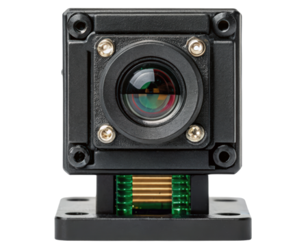 Compact camera module with high-quality lens attachment on a transparent background