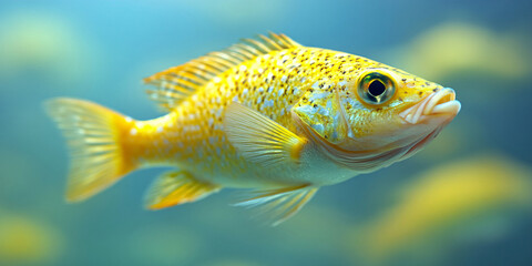 Fototapeta premium A stunning close-up of a vibrant yellow fish swimming in an aquarium.