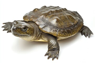 Obraz premium Chinese softshell turtle from top-down view, leathery shell textures, hyper-realistic, isolated.