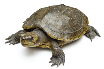 Obraz premium Chinese softshell turtle from top-down view, leathery shell textures, hyper-realistic, isolated.