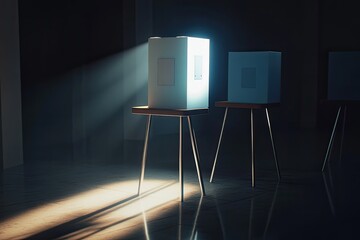 Naklejka premium A 3D-rendered image of a voting booth with a spotlight effect, emphasizing its importance.