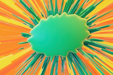 Yellow and orange stripes, bright green and cyan comic bubble.