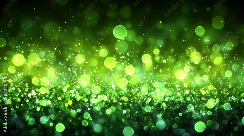 Poster abstract green bokeh lights with varying sizes, sparkling and blurred