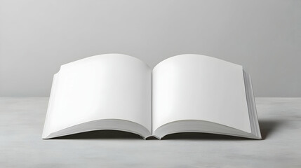 Open Book with Blank White Pages on Light Grey Surface with Studio Lighting