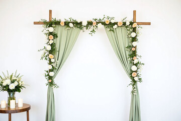 wedding arch decorated with flowers and greenery